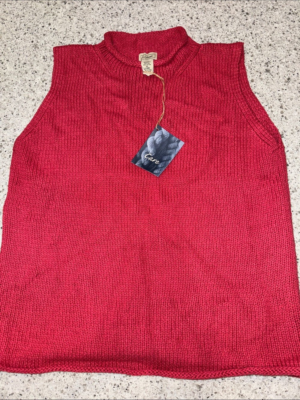 LL Bean Vintage Sleeveless Red Orange Knit Silk Cotton Mock Neck Sweater Vest